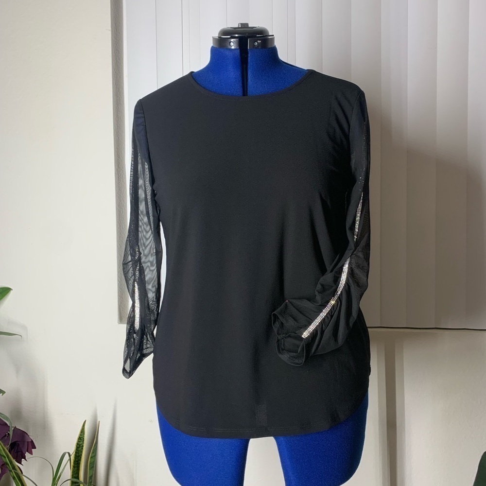 89th by madison blouse black mesh top